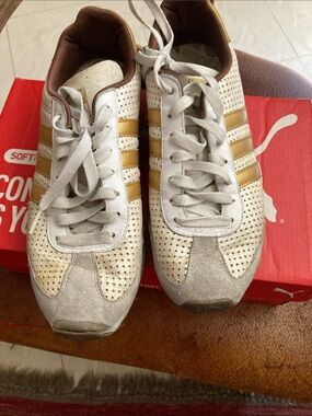 adidas Originals Women's White and Gold Perforated Lace-Up Sneakers